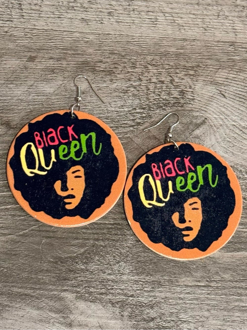 Black Queen Brown Wooden Statement Earrings